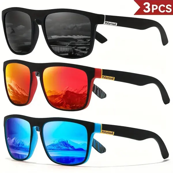 Classical Square Polarized Sports Sunglasses Lightweight UV400 Driving - 3PCS-3