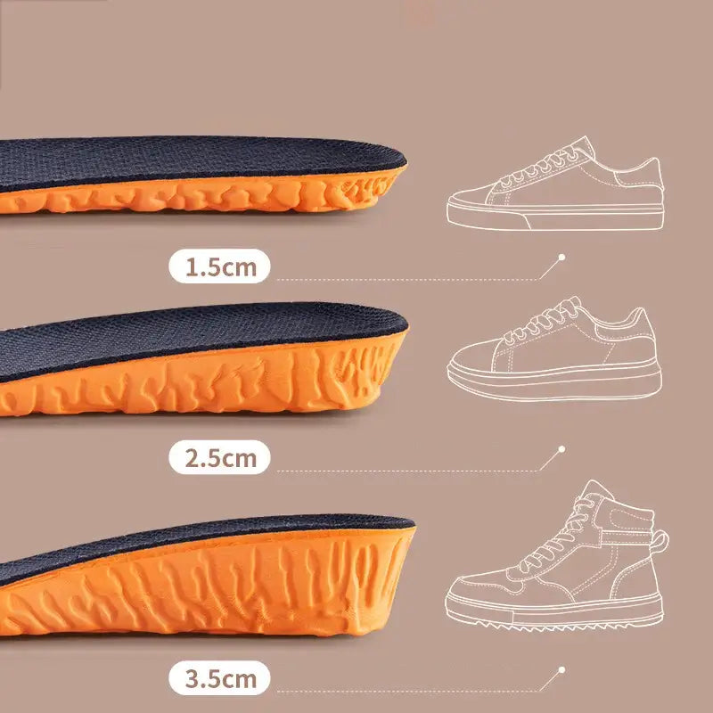 1.5-3.5cm Invisible Height Increase Sport Insoles Orange EVA Memory Foam Shoes Sole Pad Breathable Comfortable for Men