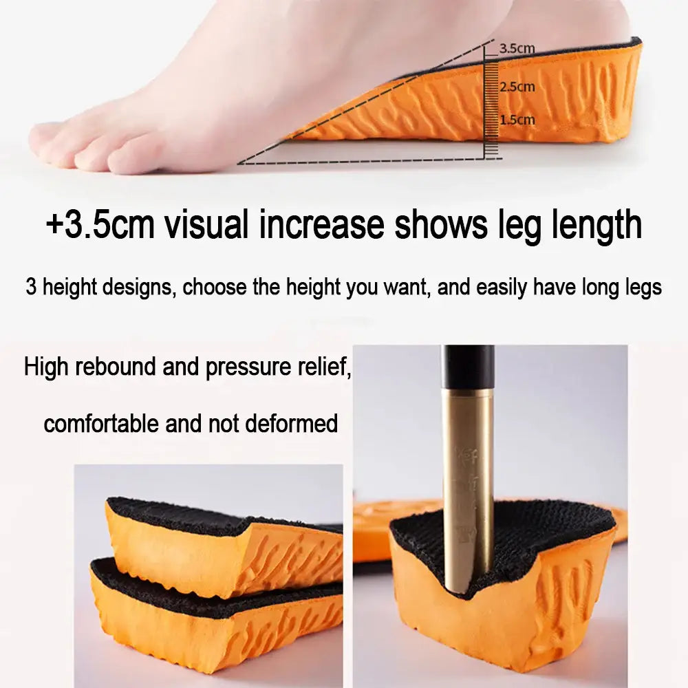 1.5-3.5cm Invisible Height Increase Sport Insoles Orange EVA Memory Foam Shoes Sole Pad Breathable Comfortable for Men