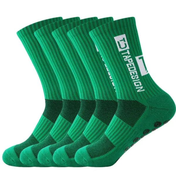 5 Pairs of Non Slip Soccer Socks with Middle Tube Height for Men - RA064-greenX5