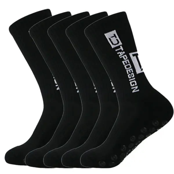 5 Pairs of Non Slip Soccer Socks with Middle Tube Height for Men - RA064-blackX5