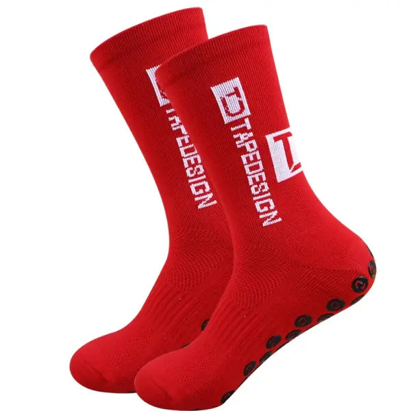 5 Pairs of Non Slip Soccer Socks with Middle Tube Height for Men - Red