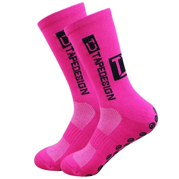 5 Pairs of Non Slip Soccer Socks with Middle Tube Height for Men - Pink