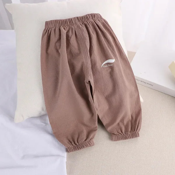 1-5 Years Baby Anti-Mosquito Cotton Linen Pants – Summer Breathable Bloomers for Boys & Girls - khaki / 4T