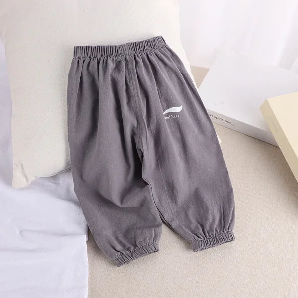 1-5 Years Baby Anti-Mosquito Cotton Linen Pants – Summer Breathable Bloomers for Boys & Girls - gray / 18M