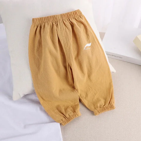1-5 Years Baby Anti-Mosquito Cotton Linen Pants – Summer Breathable Bloomers for Boys & Girls - yellow / 18M