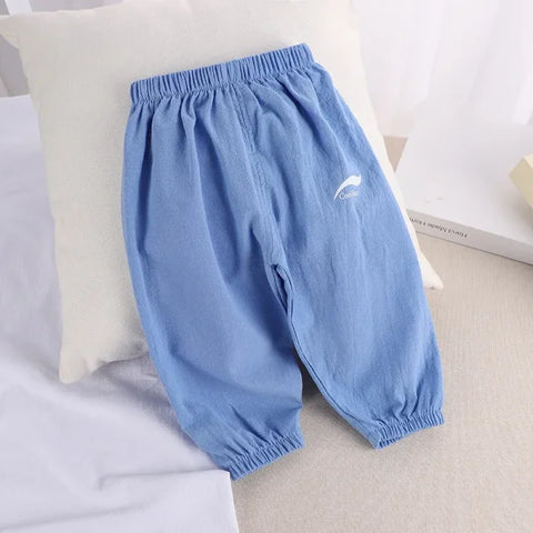 1-5 Years Baby Anti-Mosquito Cotton Linen Pants – Summer Breathable Bloomers for Boys & Girls - blue / 5