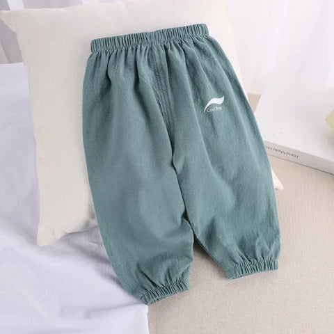 1-5 Years Baby Anti-Mosquito Cotton Linen Pants – Summer Breathable Bloomers for Boys & Girls - green / 18M
