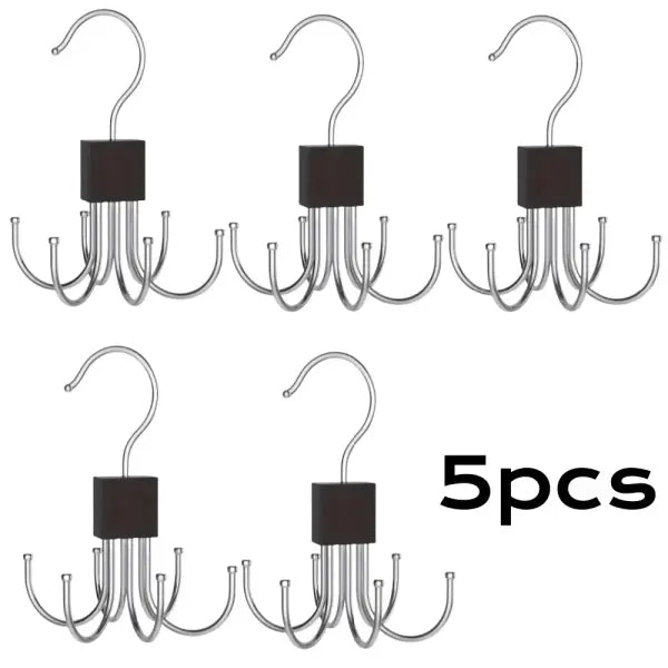1/5pcs 360° Rotating Closet Hanger: Wooden Multi-Claw Hook for Bags Belts Ties & Bras - Black 5pcs