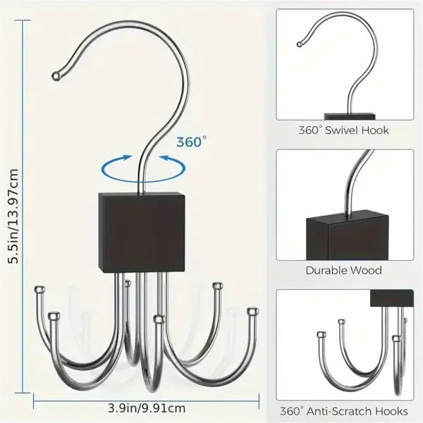 1/5pcs 360° Rotating Closet Hanger: Wooden Multi-Claw Hook for Bags Belts Ties & Bras