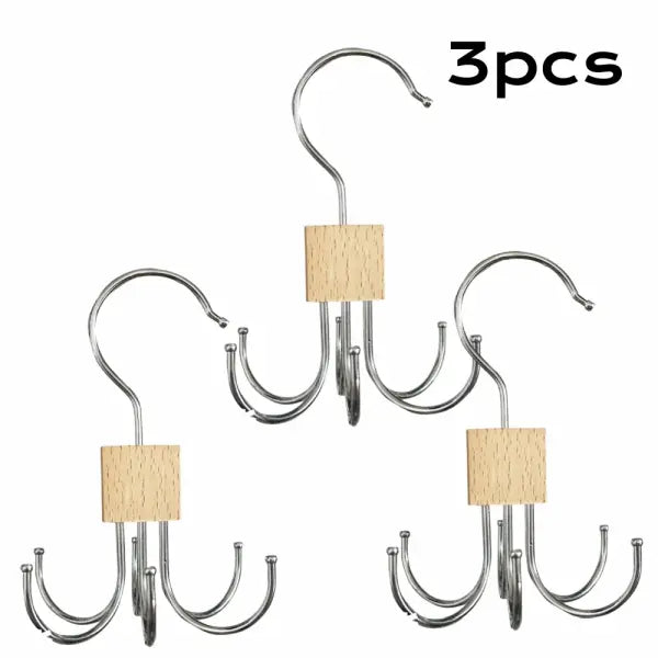 1/5pcs 360° Rotating Closet Hanger: Wooden Multi-Claw Hook for Bags Belts Ties & Bras - Wood color 3pcs