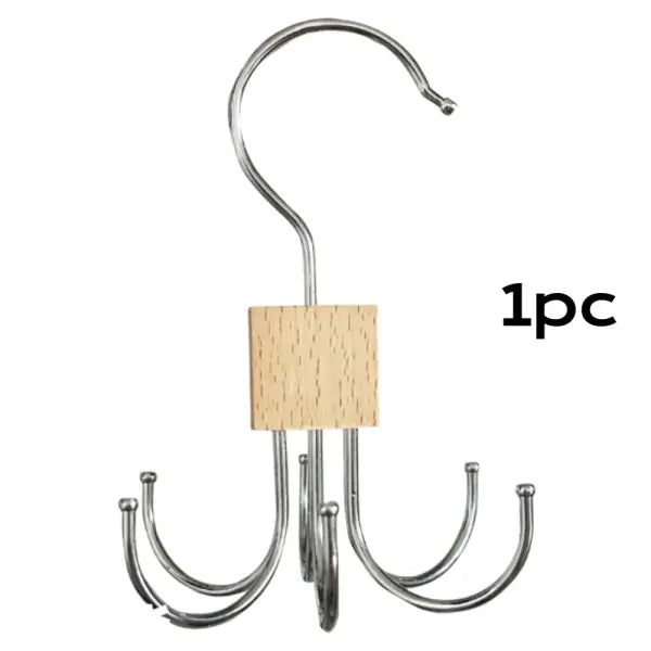 1/5pcs 360° Rotating Closet Hanger: Wooden Multi-Claw Hook for Bags Belts Ties & Bras - Wood color 1pc