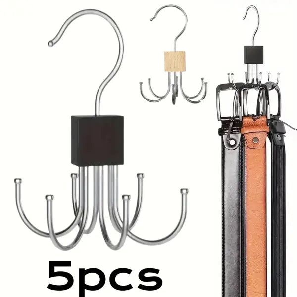 1/5pcs 360° Rotating Closet Hanger: Wooden Multi-Claw Hook for Bags Belts Ties & Bras