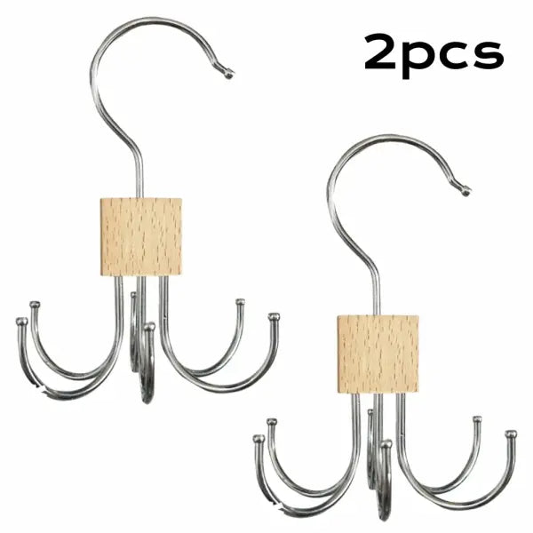 1/5pcs 360° Rotating Closet Hanger: Wooden Multi-Claw Hook for Bags Belts Ties & Bras - Wood color 2pcs