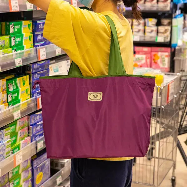 Large Capacity Foldable Reusable Shopping Bag with Drawstring - Purple-Small / As Show
