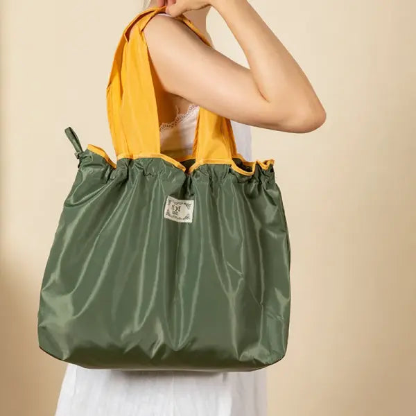 Large Capacity Foldable Reusable Shopping Bag with Drawstring