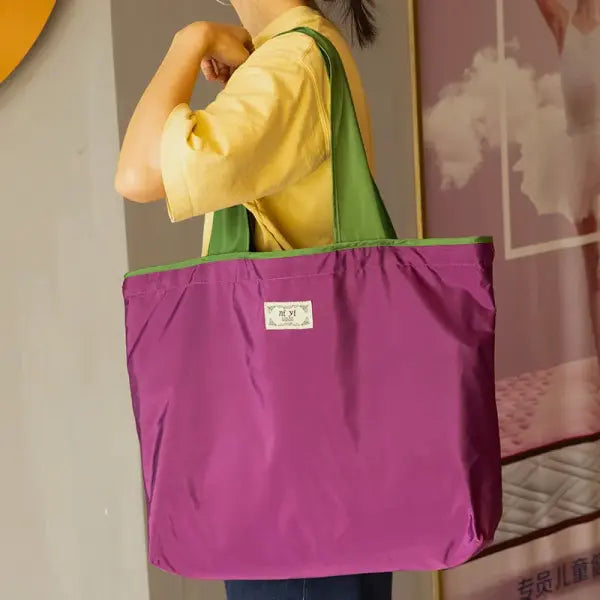 Large Capacity Foldable Reusable Shopping Bag with Drawstring - Purple-Large / As Show