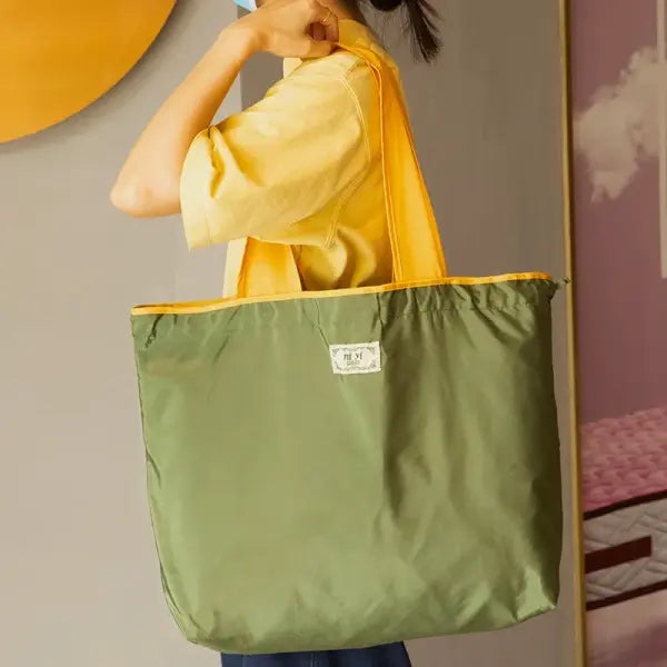 Large Capacity Foldable Reusable Shopping Bag with Drawstring - Green-Large / As Show