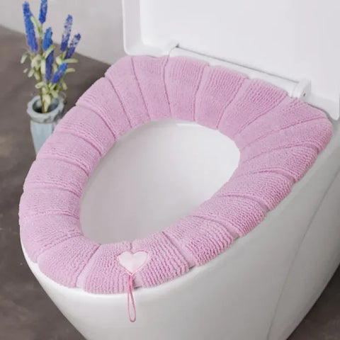 1 Pack Stitched Color Portable Knitted Toilet Mat - Thickened Washable Cover - Pink