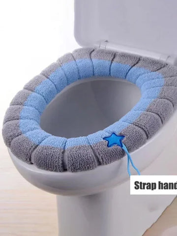 1 Pack Stitched Color Portable Knitted Toilet Mat - Thickened Washable Cover - Blue