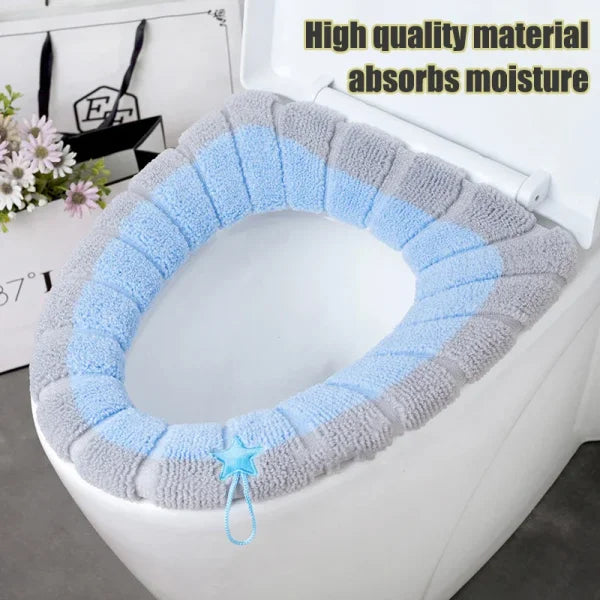 1 Pack Stitched Color Portable Knitted Toilet Mat - Thickened Washable Cover