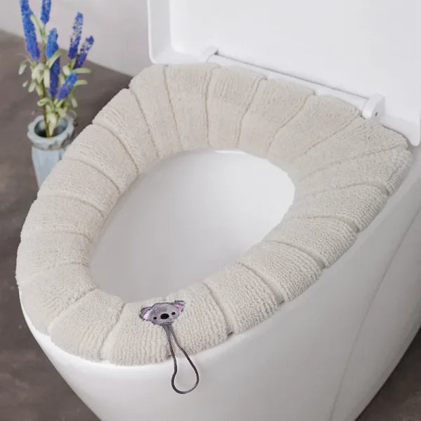 1 Pack Stitched Color Portable Knitted Toilet Mat - Thickened Washable Cover - WHITE