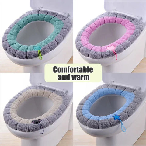 1 Pack Stitched Color Portable Knitted Toilet Mat - Thickened Washable Cover