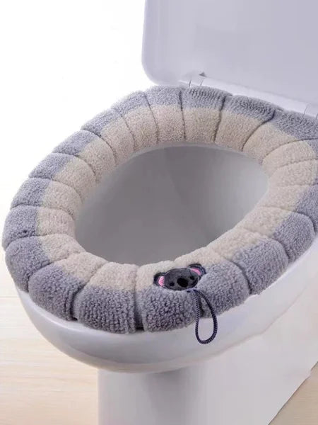 1 Pack Stitched Color Portable Knitted Toilet Mat - Thickened Washable Cover - Light Grey