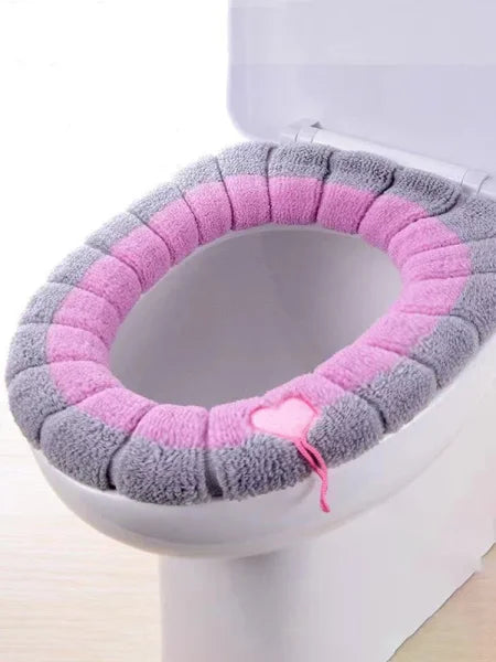 1 Pack Stitched Color Portable Knitted Toilet Mat - Thickened Washable Cover - Lavender