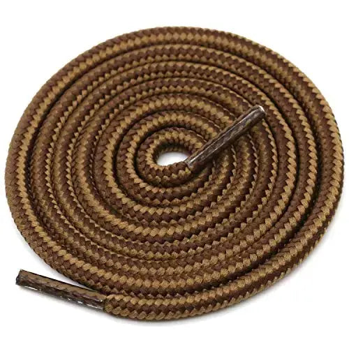 1 Pair Striped Double-Color Shoelaces: Round Cotton Laces for Sneakers & Boots (70–150cm) - Light brown coffee / 70cm