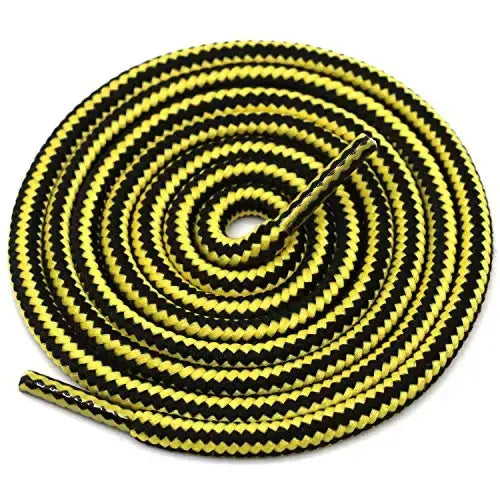 1 Pair Striped Double-Color Shoelaces: Round Cotton Laces for Sneakers & Boots (70–150cm) - Black Yellow / 70cm / CHINA