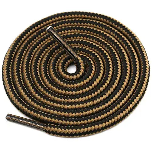 1 Pair Striped Double-Color Shoelaces: Round Cotton Laces for Sneakers & Boots (70–150cm) - Earth yellow black / 70cm