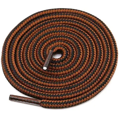 1 Pair Striped Double-Color Shoelaces: Round Cotton Laces for Sneakers & Boots (70–150cm) - Red brown black / 70cm