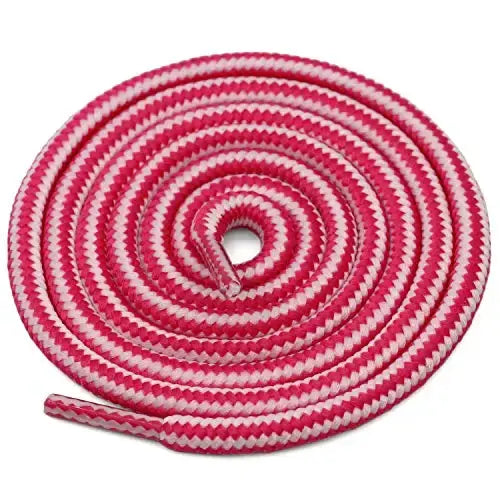 1 Pair Striped Double-Color Shoelaces: Round Cotton Laces for Sneakers & Boots (70–150cm) - White rose red / 70cm