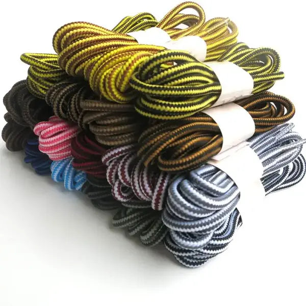 1 Pair Striped Double-Color Shoelaces: Round Cotton Laces for Sneakers & Boots (70–150cm)