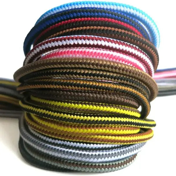 1 Pair Striped Double-Color Shoelaces: Round Cotton Laces for Sneakers & Boots (70–150cm)