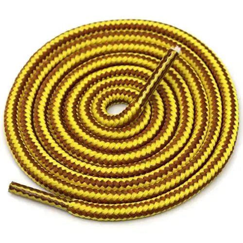 1 Pair Striped Double-Color Shoelaces: Round Cotton Laces for Sneakers & Boots (70–150cm) - Golden yellow brown / 70cm