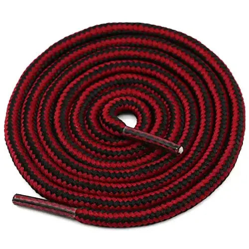 1 Pair Striped Double-Color Shoelaces: Round Cotton Laces for Sneakers & Boots (70–150cm) - Black red / 70cm / CHINA
