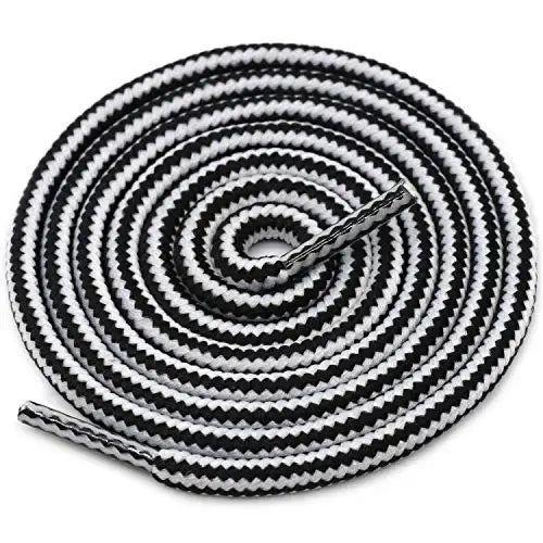 1 Pair Striped Double-Color Shoelaces: Round Cotton Laces for Sneakers & Boots (70–150cm) - White black / 70cm / CHINA