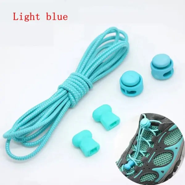 1 Pair No-Tie Elastic Shoelaces: Round Locking Lazy Laces for Kids Adults & Athletes - Light blue / 100cm / CHINA
