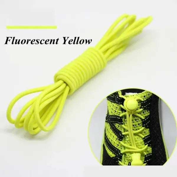 1 Pair No-Tie Elastic Shoelaces: Round Locking Lazy Laces for Kids Adults & Athletes - Fluorescent yellow / 100cm