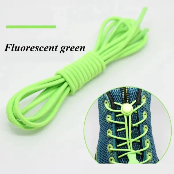1 Pair No-Tie Elastic Shoelaces: Round Locking Lazy Laces for Kids Adults & Athletes - Fluorescent green / 100cm / CHINA