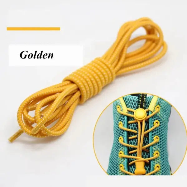 1 Pair No-Tie Elastic Shoelaces: Round Locking Lazy Laces for Kids Adults & Athletes - Gold / 100cm / CHINA