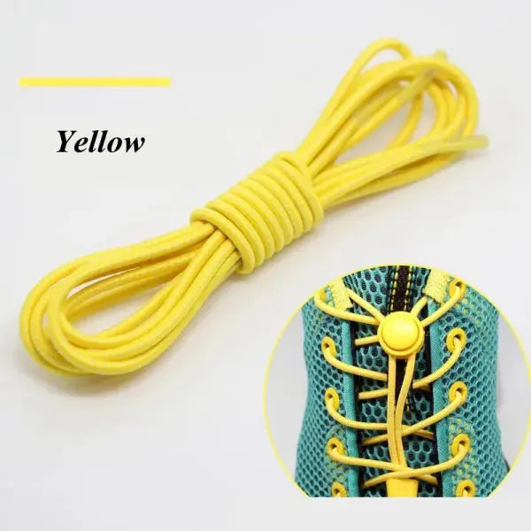 1 Pair No-Tie Elastic Shoelaces: Round Locking Lazy Laces for Kids Adults & Athletes - Yellow / 100cm / CHINA