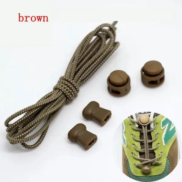 1 Pair No-Tie Elastic Shoelaces: Round Locking Lazy Laces for Kids Adults & Athletes - Brown / 100cm / CHINA