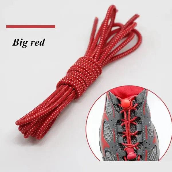 1 Pair No-Tie Elastic Shoelaces: Round Locking Lazy Laces for Kids Adults & Athletes - Big red / 100cm / CHINA