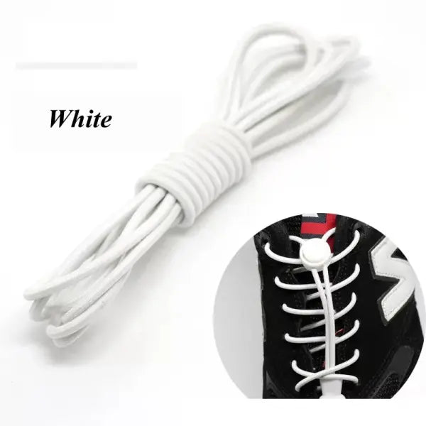 1 Pair No-Tie Elastic Shoelaces: Round Locking Lazy Laces for Kids Adults & Athletes - WHITE / 100cm / CHINA