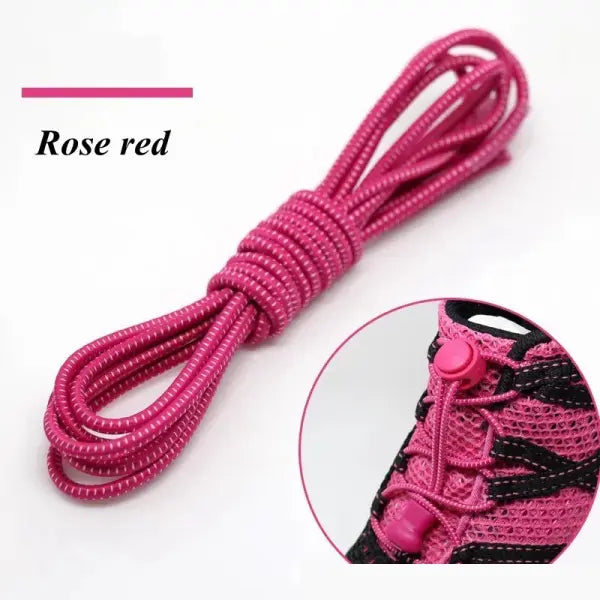 1 Pair No-Tie Elastic Shoelaces: Round Locking Lazy Laces for Kids Adults & Athletes - Rose red / 100cm / CHINA