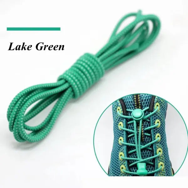 1 Pair No-Tie Elastic Shoelaces: Round Locking Lazy Laces for Kids Adults & Athletes - Lake green / 100cm / CHINA
