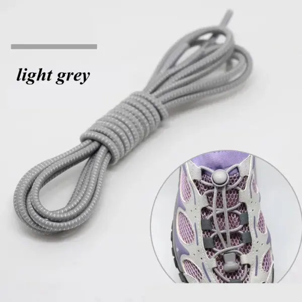 1 Pair No-Tie Elastic Shoelaces: Round Locking Lazy Laces for Kids Adults & Athletes - Light grey / 100cm / CHINA